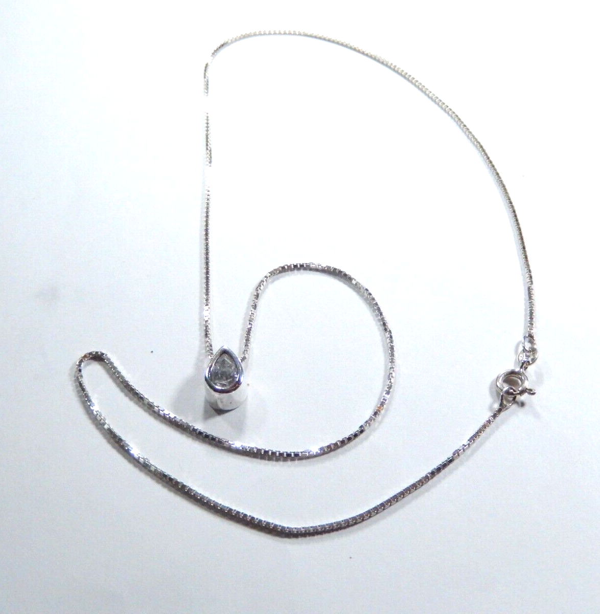 CUBIC ZIRCONIA BEZEL SET STERLING SILVER PEAR TEARDROP PENDANT w/20" Ster. Chain