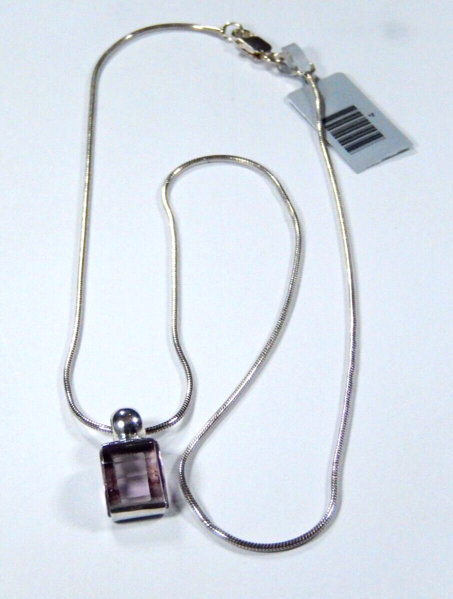 *VINTAGE* Sterling 10mm x 8.5mm Fancy Cut Purple Amethyst Pendant w/16" Chain