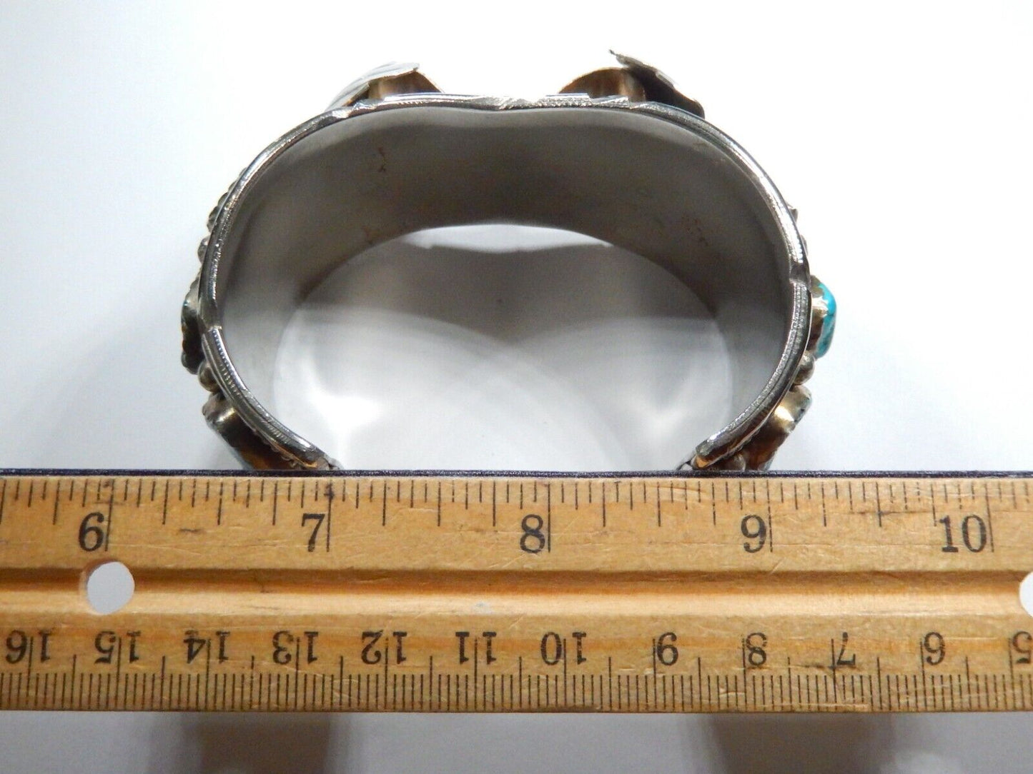 VTG Mens Native American Navajo Sterling Silver Turquoise Watch Cuff Bracelet