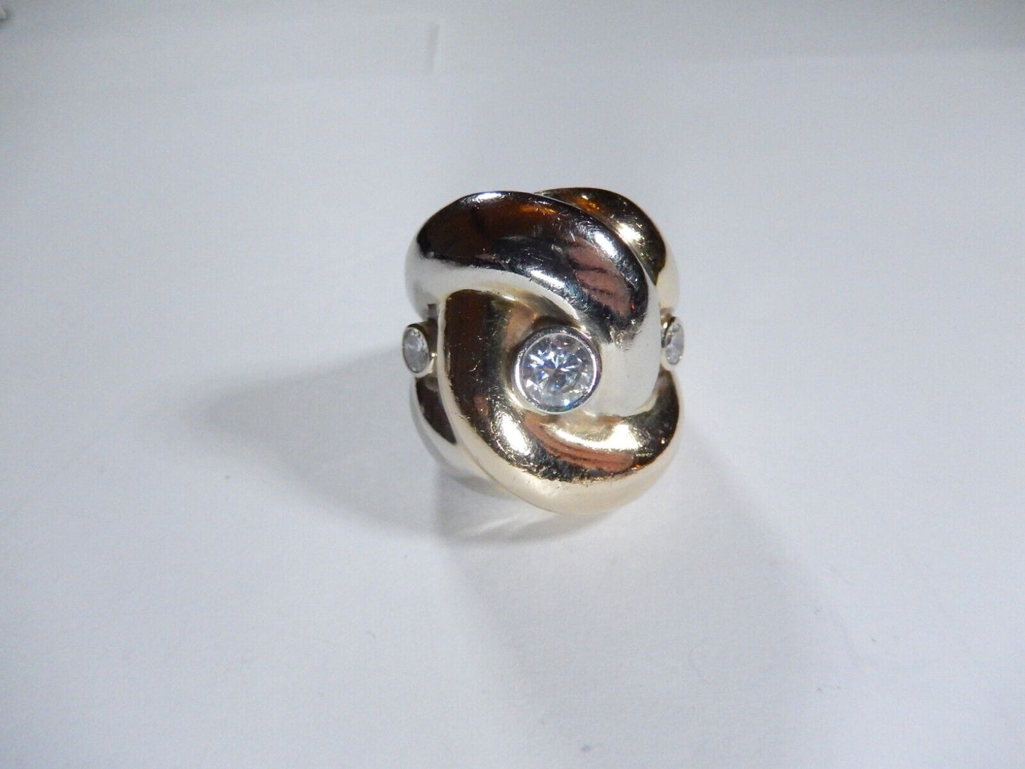 STUNNING STAMPED 14K TWO TONE  LADIES DIAMOND FREEFORM RING Size 625  151gms