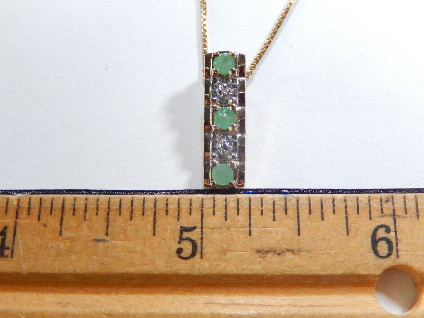 *VINTAGE*  Ross Simons Gold Vermeil Genuine Emeralds & Diamond Pendant w/18"chn