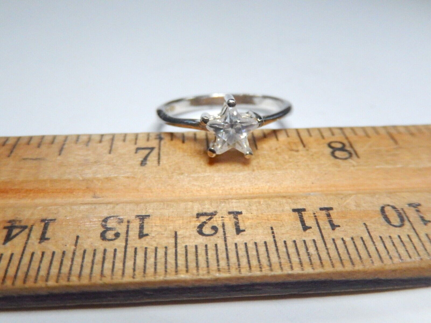 Eastern Star Design 7.5 mm CZ Solitaire Sterling Silver Ring Size 7