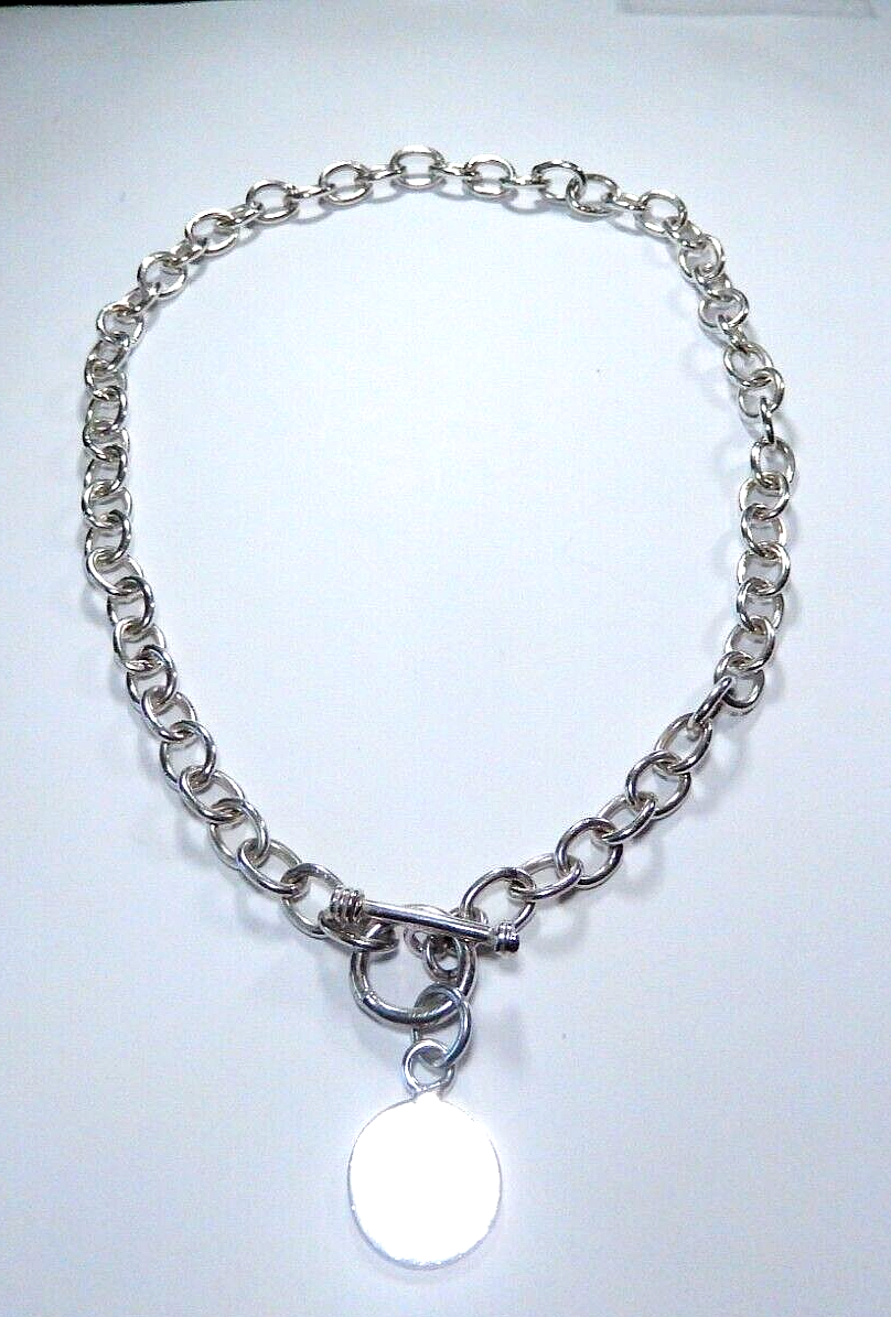 *VINTAGE*  16" Sterling Silver Rolo Link Necklace with Toggle Clasp with  Disc