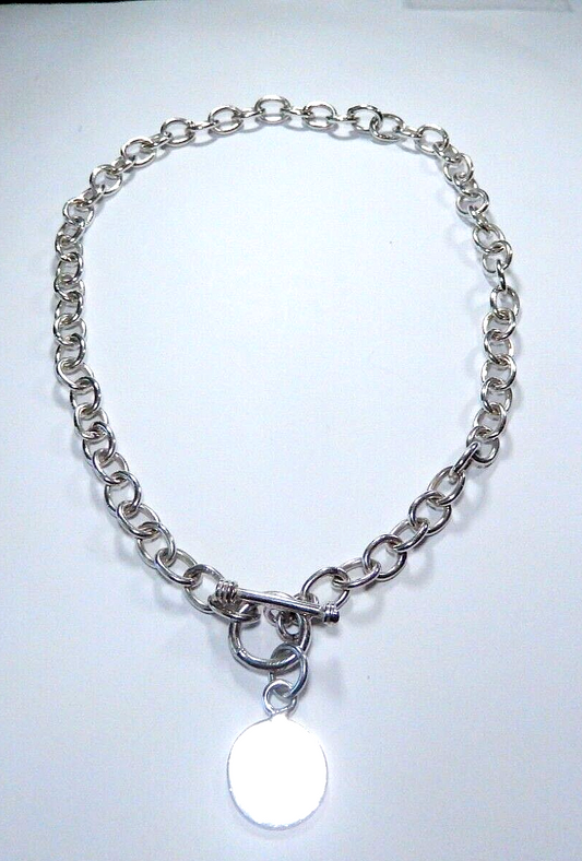 *VINTAGE*  16" Sterling Silver Rolo Link Necklace with Toggle Clasp with  Disc