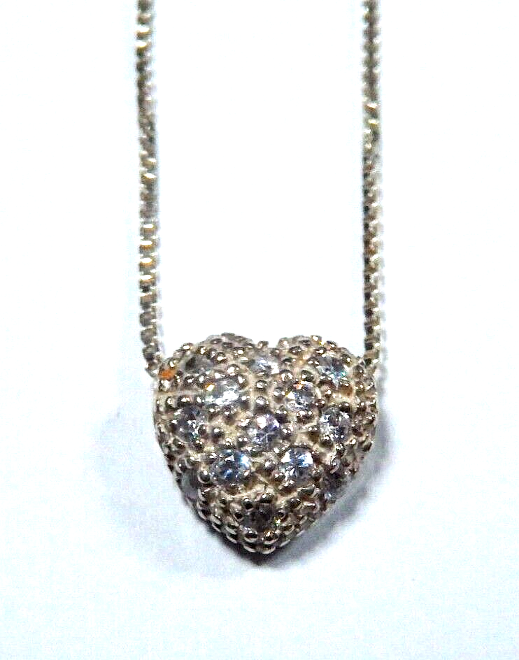 VINTAGE Avon 925 Sterling Silver Crystal Heart Pendant 18 Necklace