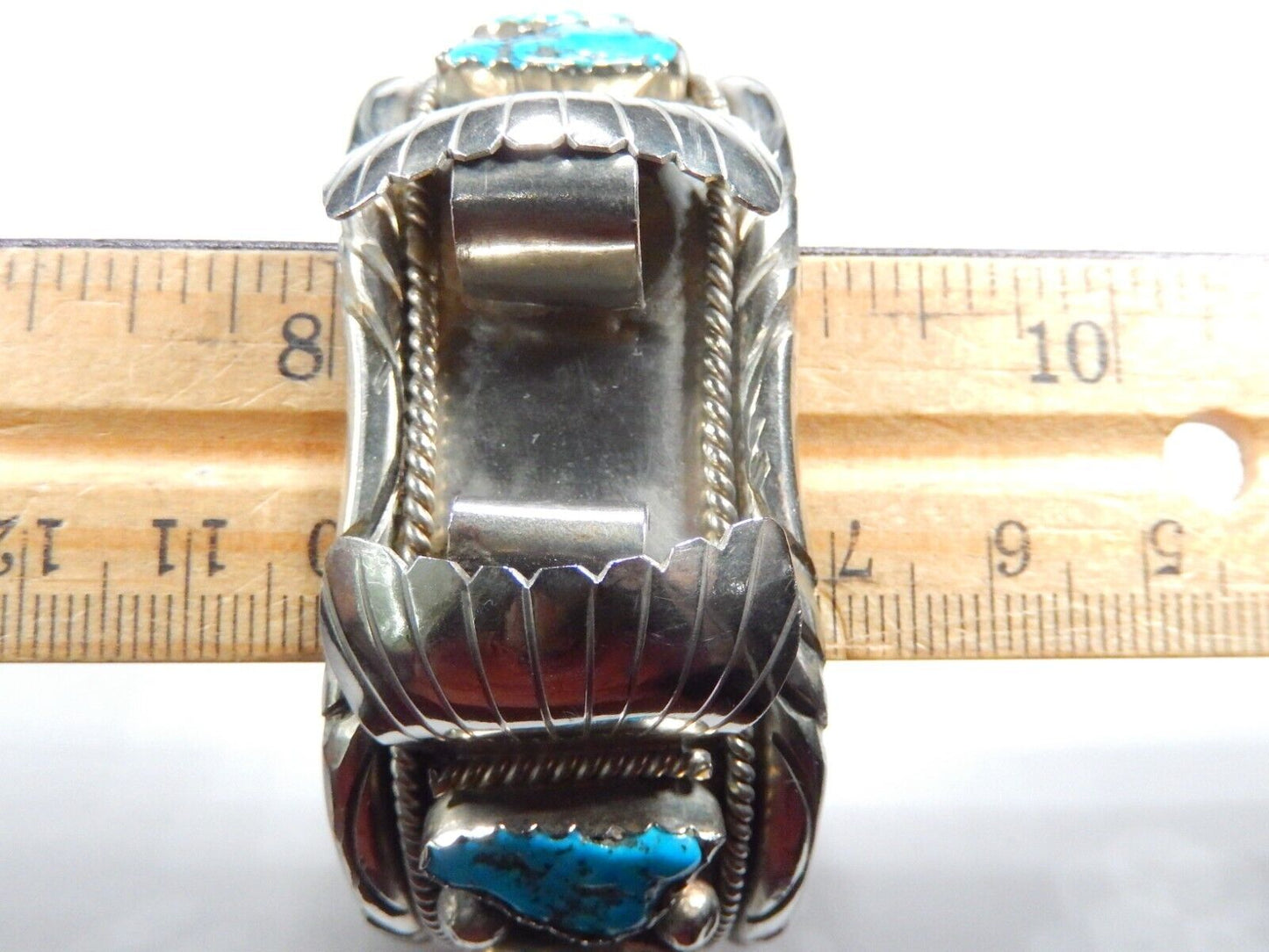 VTG Mens Native American Navajo Sterling Silver Turquoise Watch Cuff Bracelet