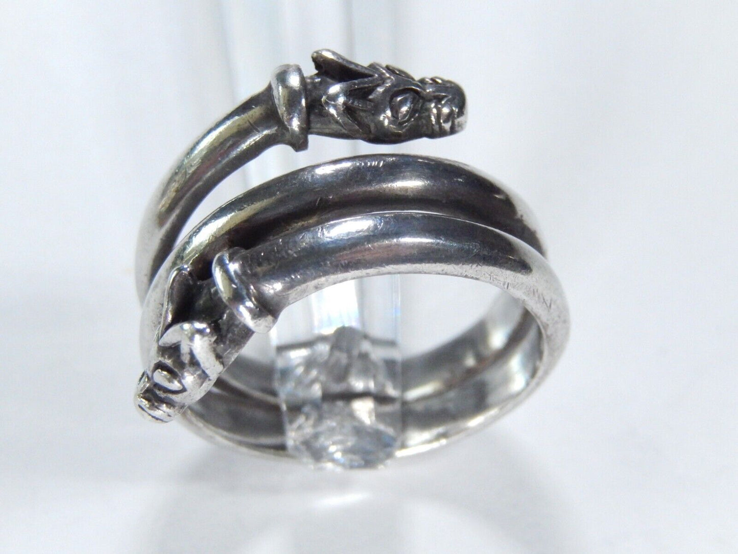 *VINTAGE* Sterling Silver Two Head Gargoyle Head Adjustable Ring Sz 10