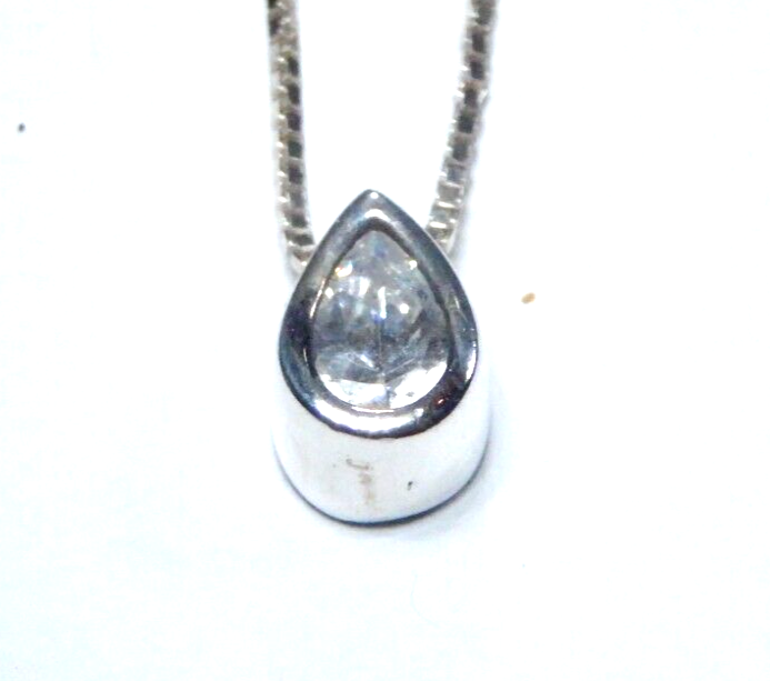 CUBIC ZIRCONIA BEZEL SET STERLING SILVER PEAR TEARDROP PENDANT w/20" Ster. Chain