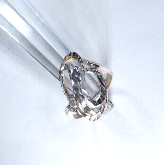 *VINTAGE*   Sterling Silver Diamond Cut Freeform Ring Size 5.75