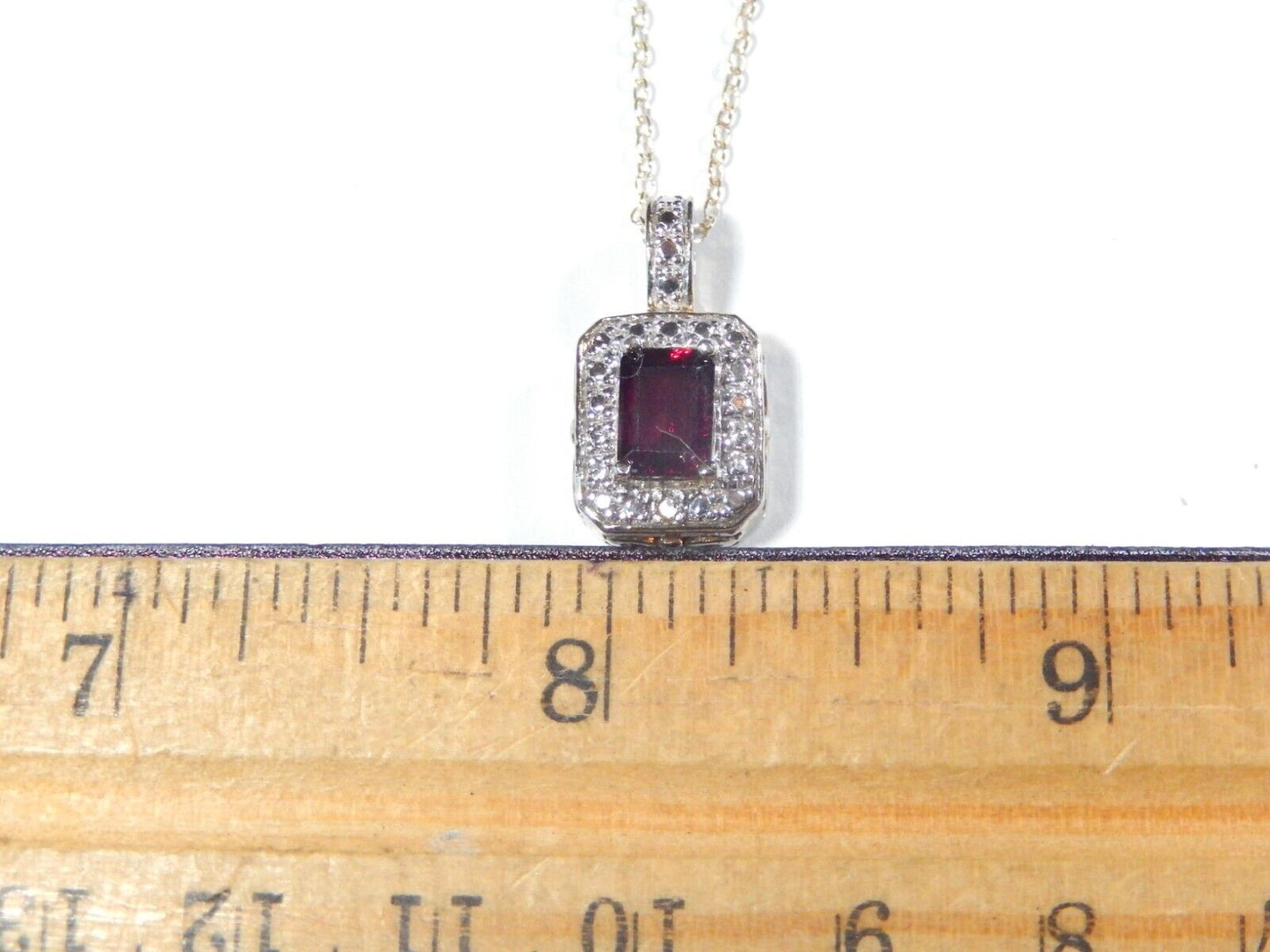 VINTAGE  Gold Vermeil Sterling Silver Amethyst  Diamond Pendant w18 Chain