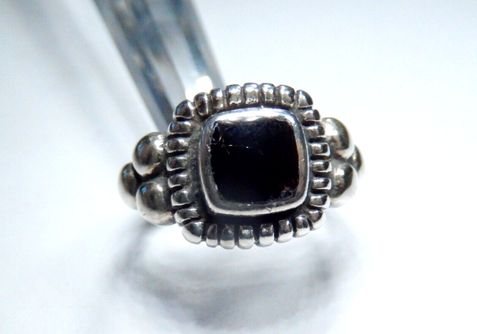 Vintage Sterling Silver Black Onyx Ornate Ring Size 8