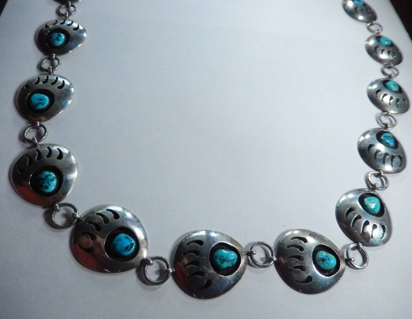 Vintage Navajo 36” Concho Belt / Necklace Sterling Silver Bear Claw Turquoise