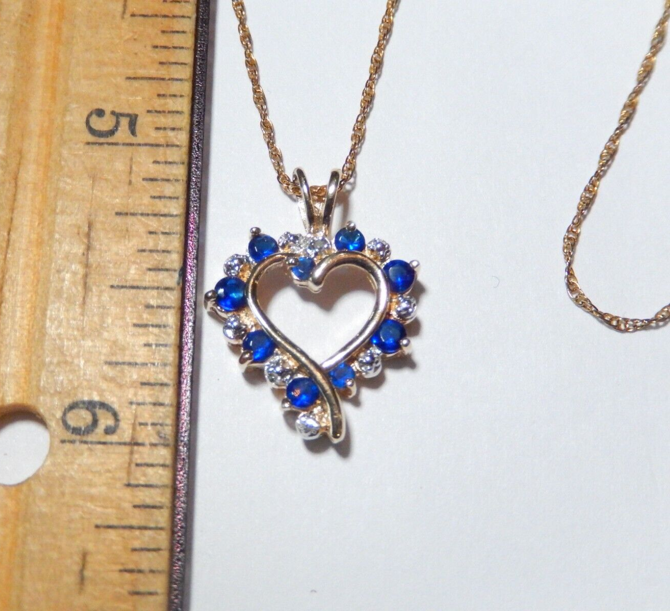 NEW Gold Vermeil 925 Sapphires Diamond Heart Pendant w18 Vermeil Chain