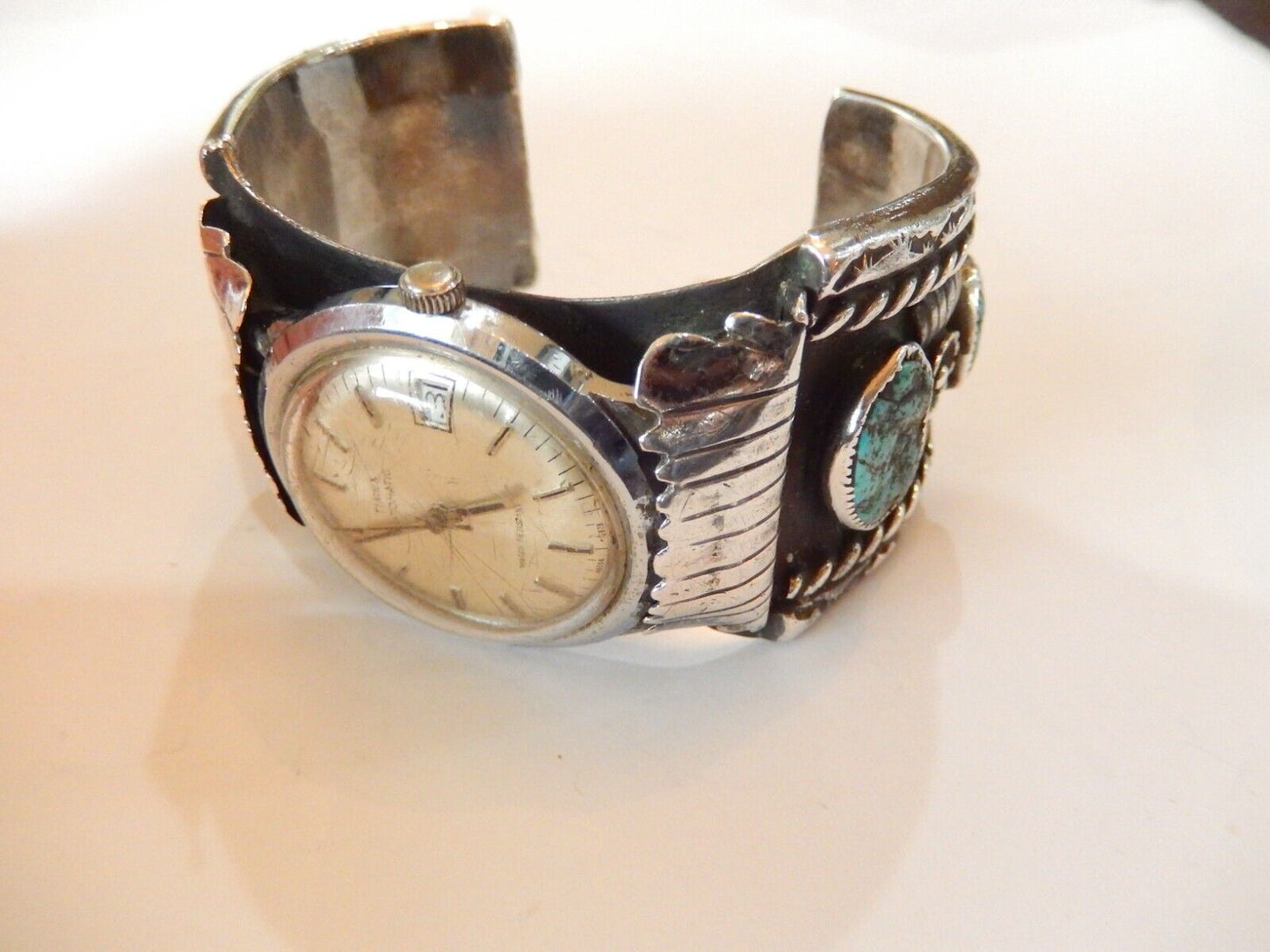 KEE YAZZIE  Navajo Indian Jewelry Sterling Silver  Turquoise Watch Cuff 157gm
