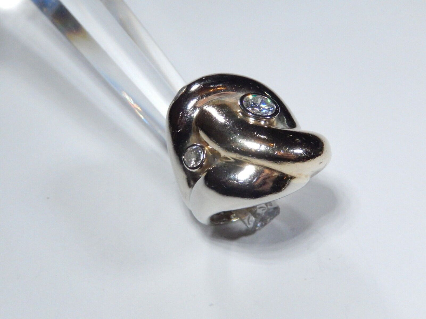 STUNNING STAMPED 14K TWO TONE  LADIES DIAMOND FREEFORM RING Size 625  151gms