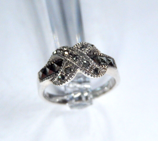 *VINTAGE* Sterling Silver Marcasite Bow Knot Ring Size 6.75