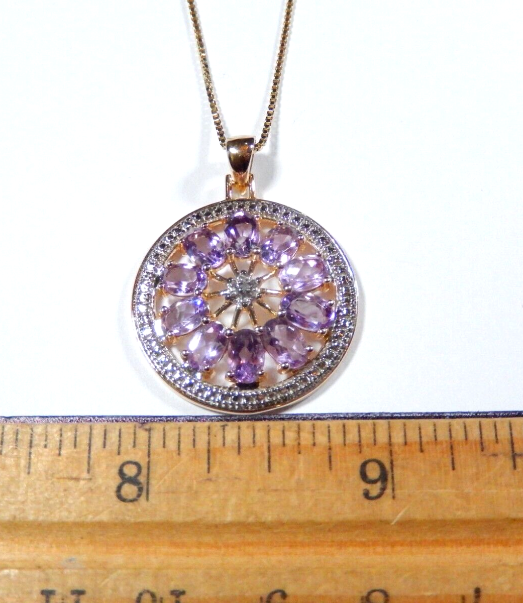 VINTAGE ROSS SIMONS Circle AMETHYST PENDANT Gold Vermeil  w18 Gold Chain