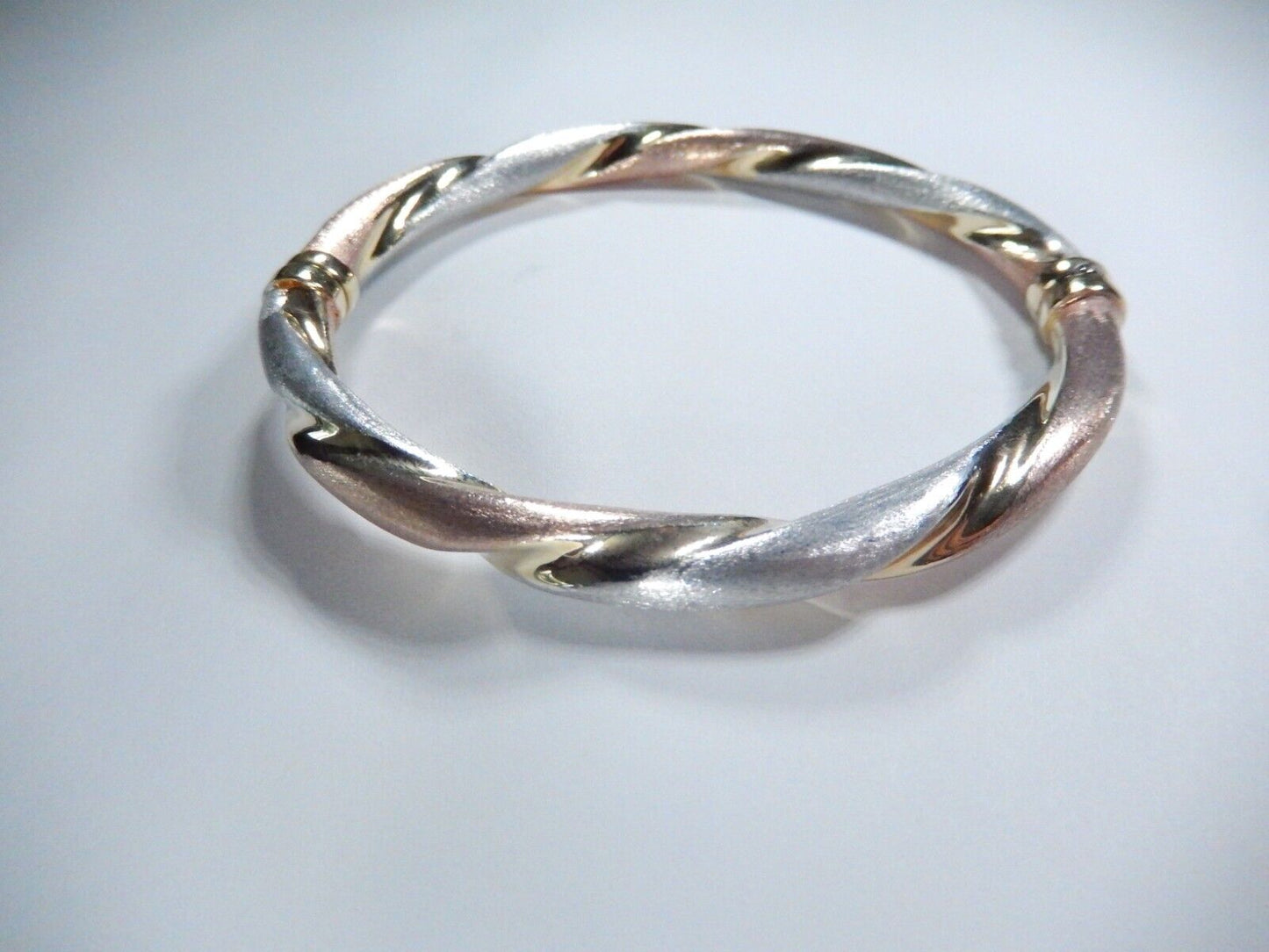 Veronese Italy Sterling Silver Rose & Yellow & White Gold Vermeil  Hinged Bangle