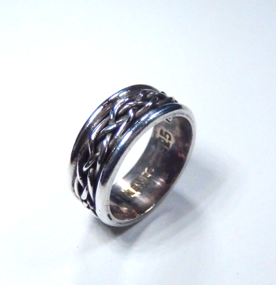 Vintage Mexico 925 Sterling Silver 8mm Braided Rope Wire Size 6.75  Band Ring