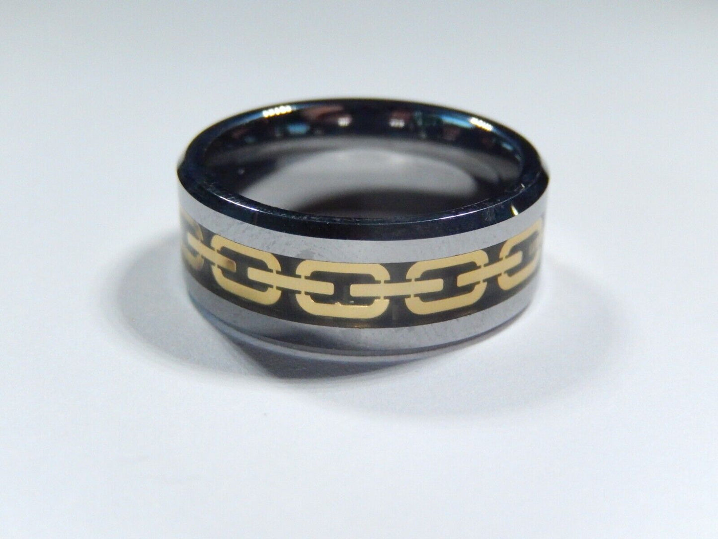 *NEW* 8mm Tungsten Comfort Fit Gold Chain Link & Silver Wedding Band Size 15