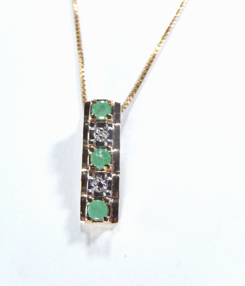 *VINTAGE*  Ross Simons Gold Vermeil Genuine Emeralds & Diamond Pendant w/18"chn