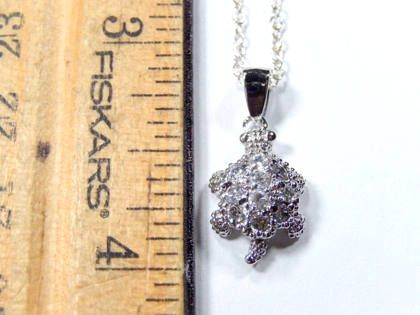 Sterling Silver CZ Stones Turtle Pendant with 18" Chain