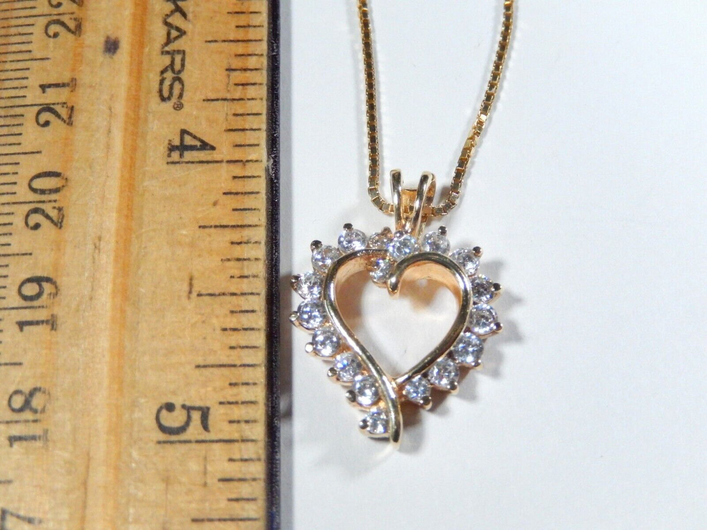 NWT 100CT Gold Vermeil Heart Cubic Zirconia Pendant w 18 Sterling Chain