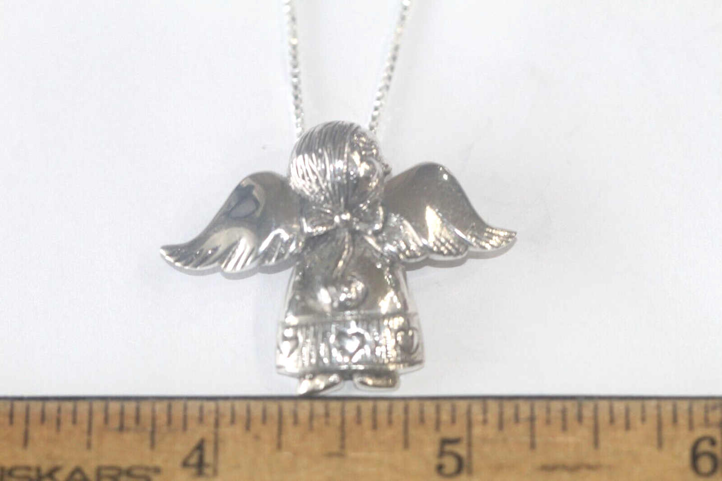 *VINTAGE* Sterling Silver Christmas Angel Pendant Signed JM Thailand w/18" Chain