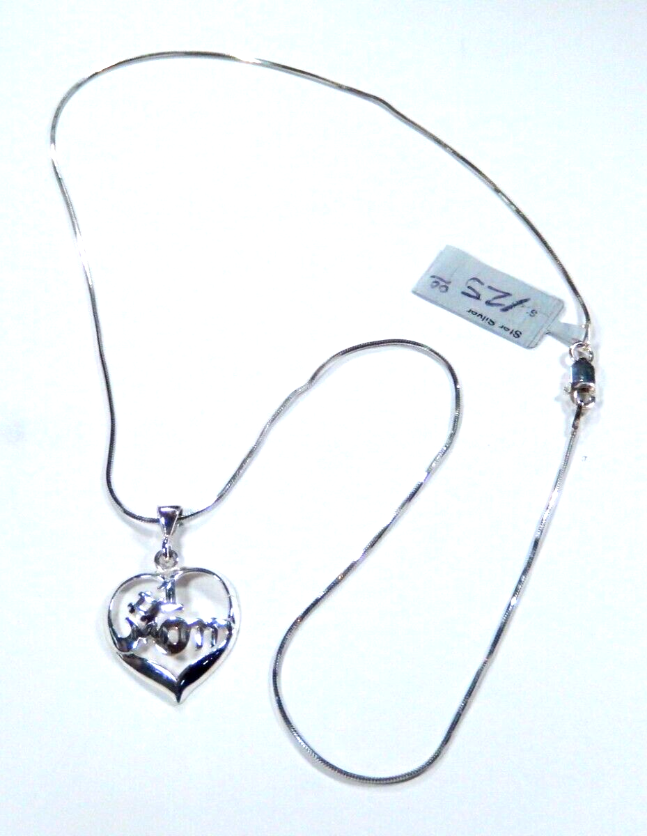 Sterling Silver #1 Mom Heart Pendant w/ 18" Sterling Snake Chain