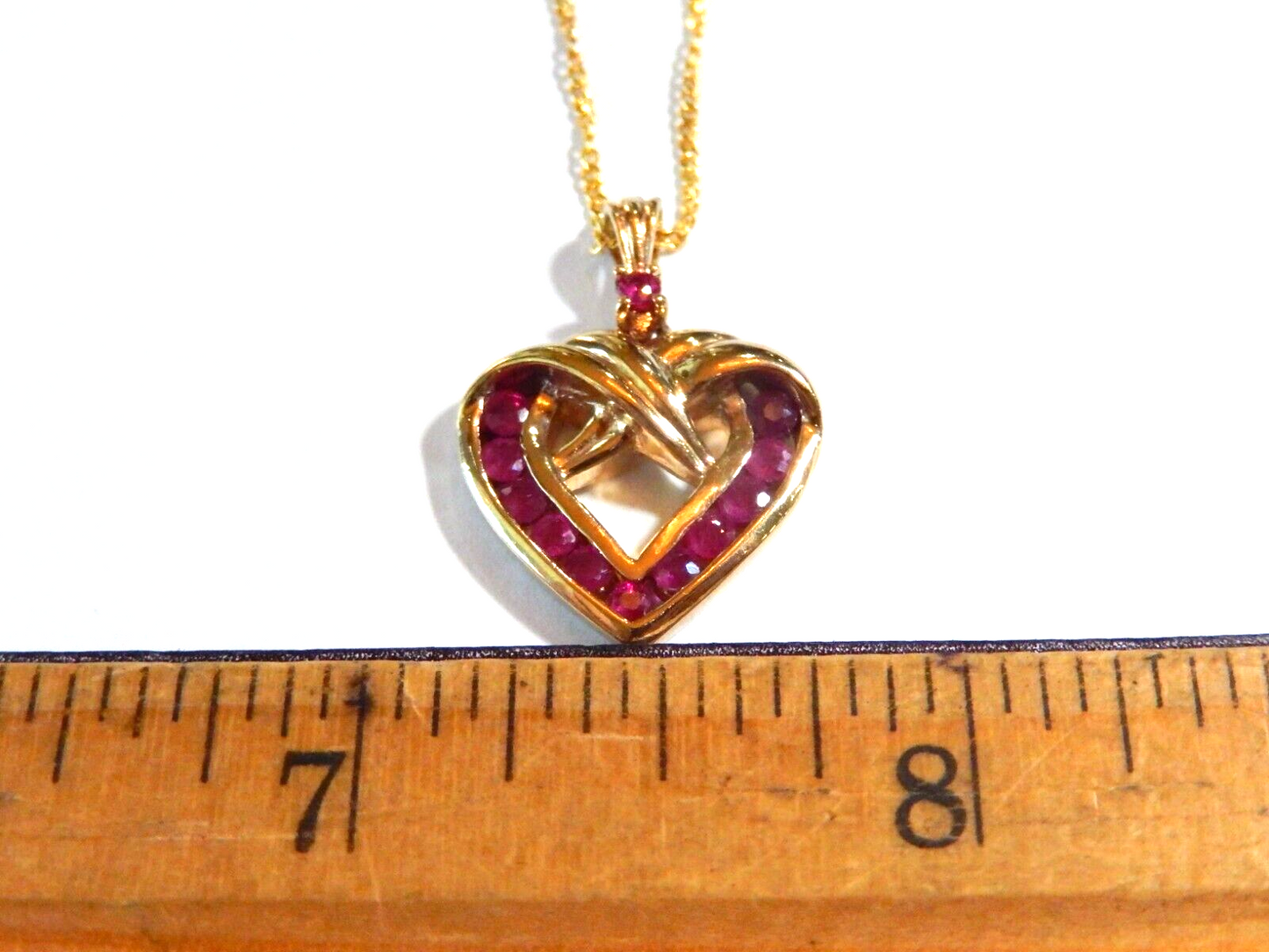 Gold Vermeil 925 Sterling Silver Natural Ruby Heart Pendant w18 chain