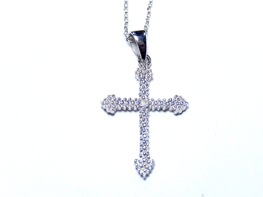 Sterling Silver Diamond Cross Pendant w/18" Sterling Chain