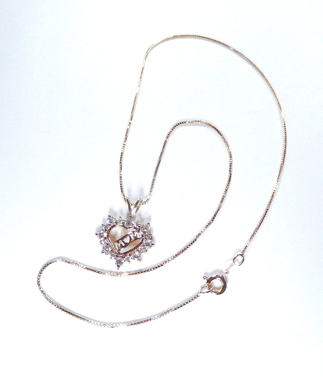Ross Simons Gold .925 Vermeil & CZ MOM Heart Pendant & 18" Vermeil Chain