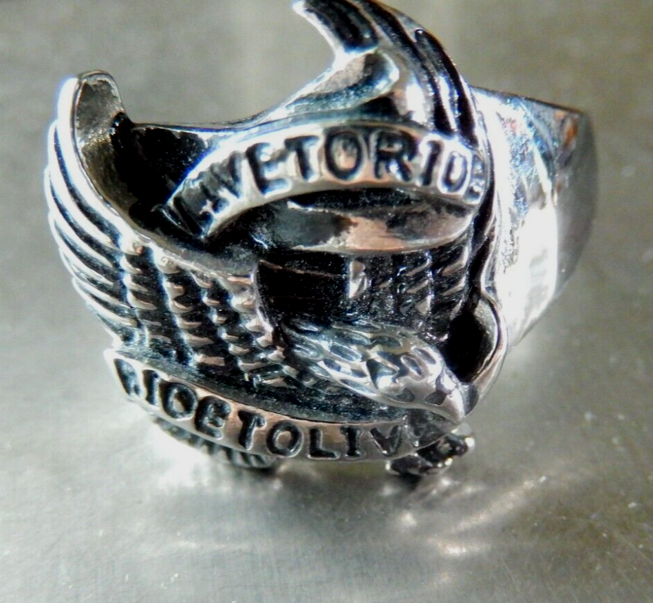 Stainless Steel Biker Eagle 'Live to Ride - Ride to Live' Ring Size 8