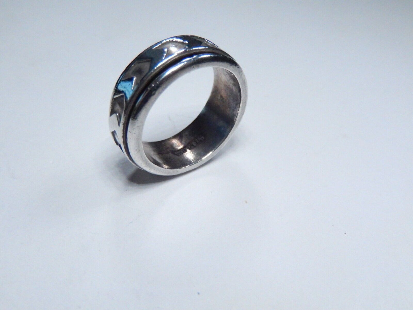 Spinner Ring Southwest Aztec 8 mm Wide Band Sterling Silver  Size 6.75