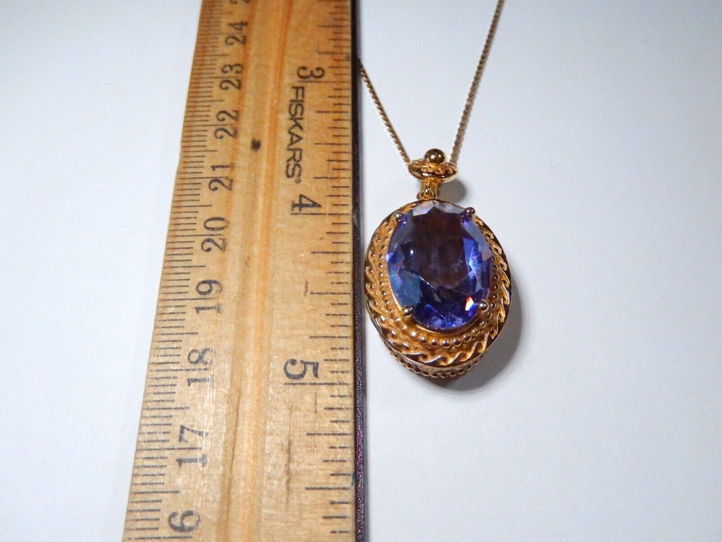 LARGE Gold Vermeil 100 CT Oval Amethyst Filigree Pendant with 18 Vermeil Chain