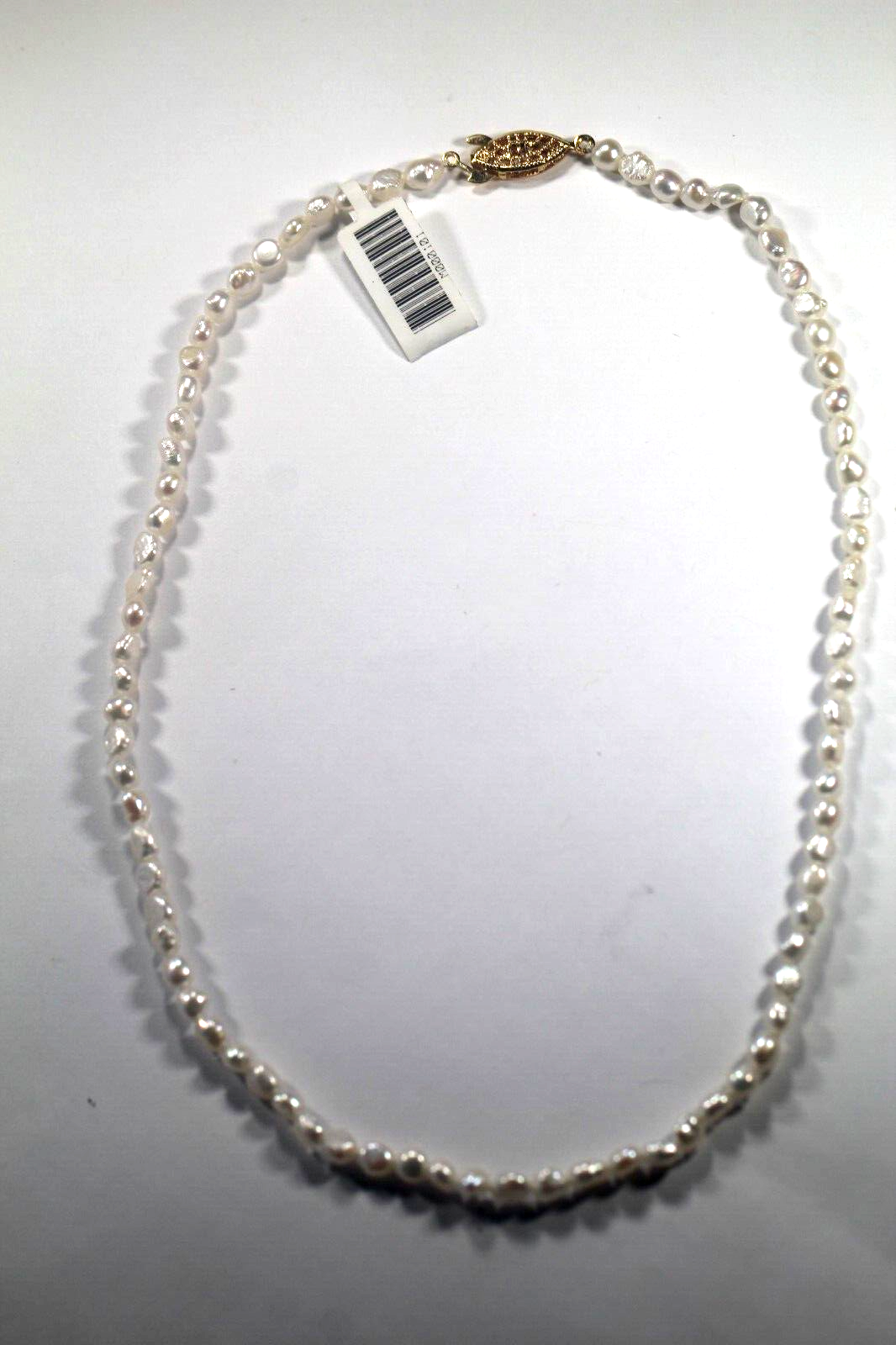 NEW 16" - 4x5mm White Natural Baroque Pearl Necklace Gold Tone Fish Hook Clasp