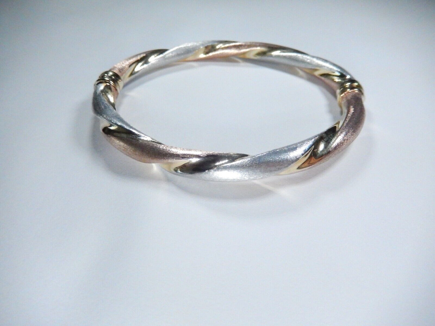 Veronese Italy Sterling Silver Rose & Yellow & White Gold Vermeil  Hinged Bangle