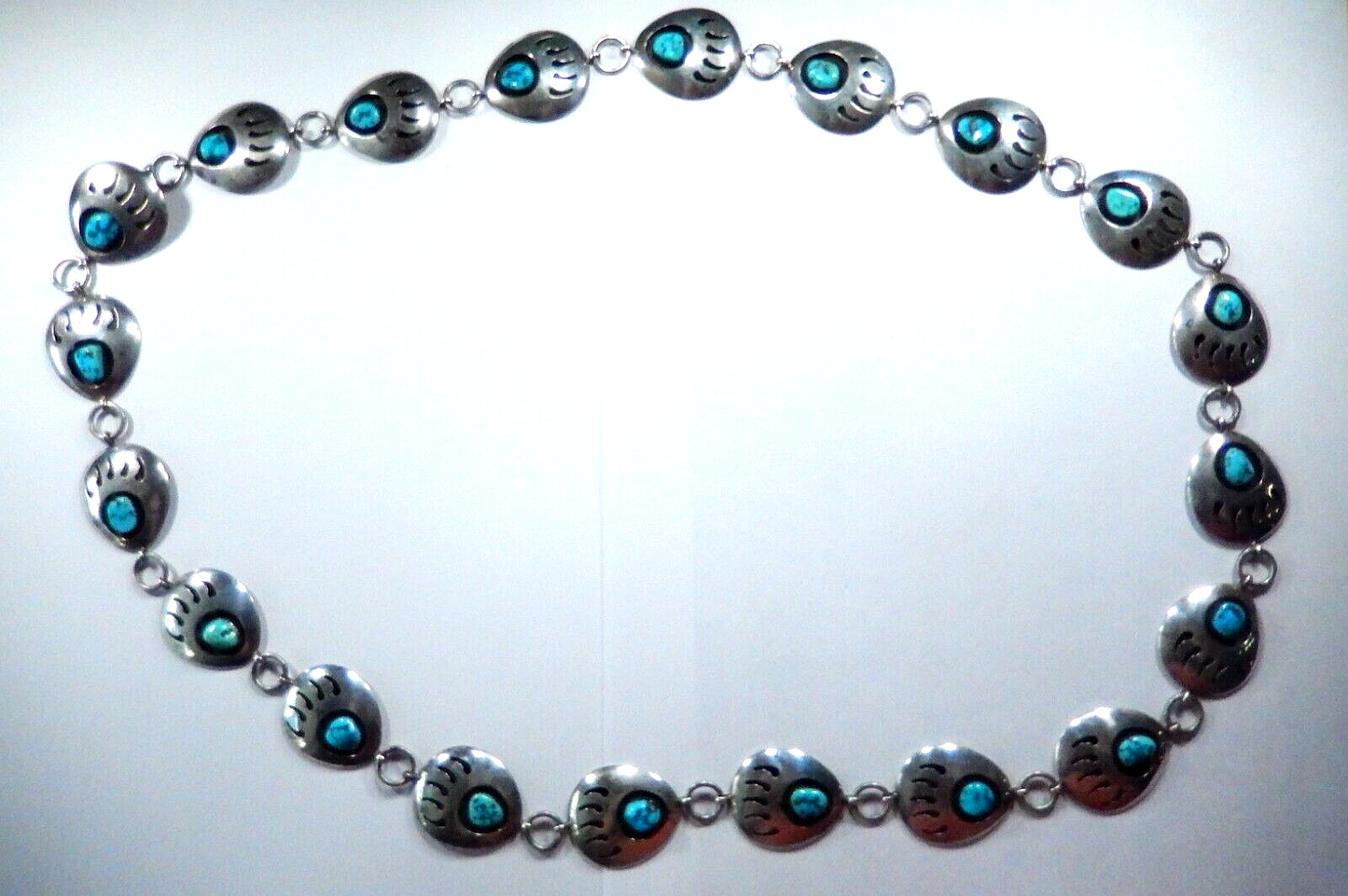Vintage Navajo 36” Concho Belt / Necklace Sterling Silver Bear Claw Turquoise