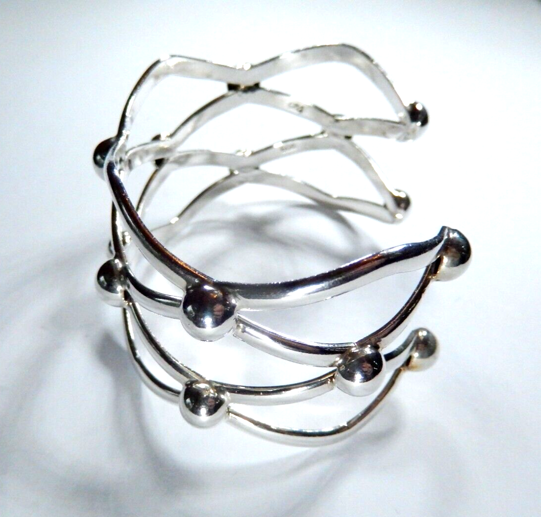 *VINTAGE* Open Bead Ball Bar Wide Modernist Sterling Chunky Design Bracelet 35gm