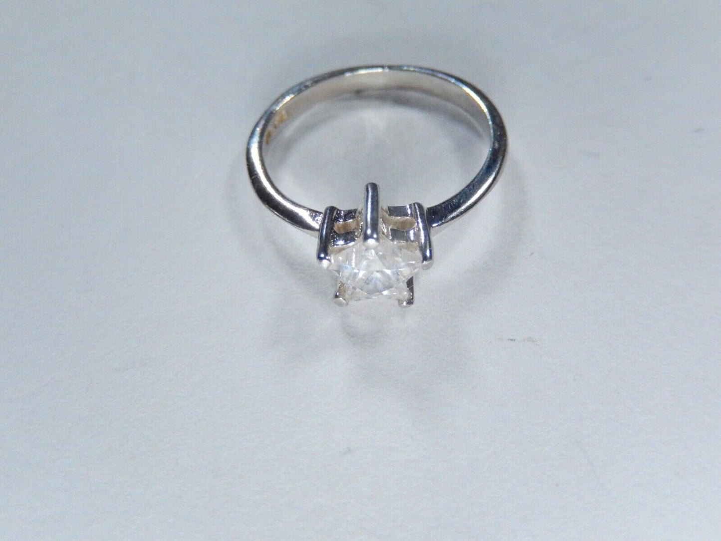 Eastern Star Design 7.5 mm CZ Solitaire Sterling Silver Ring Size 7