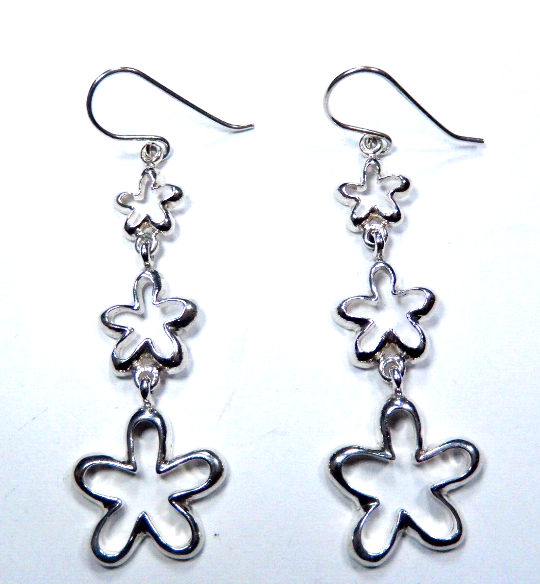 Nice Thick Sterling Silver 925  Three Star Dangle Earrings - 2-1/2" Long