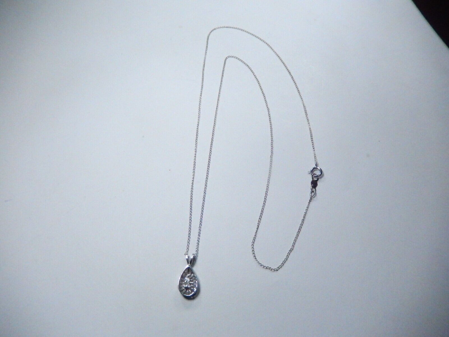 Vintage Victorian Design Two Diamond 14K White Gold Pendant & 14K WG 18" Chain