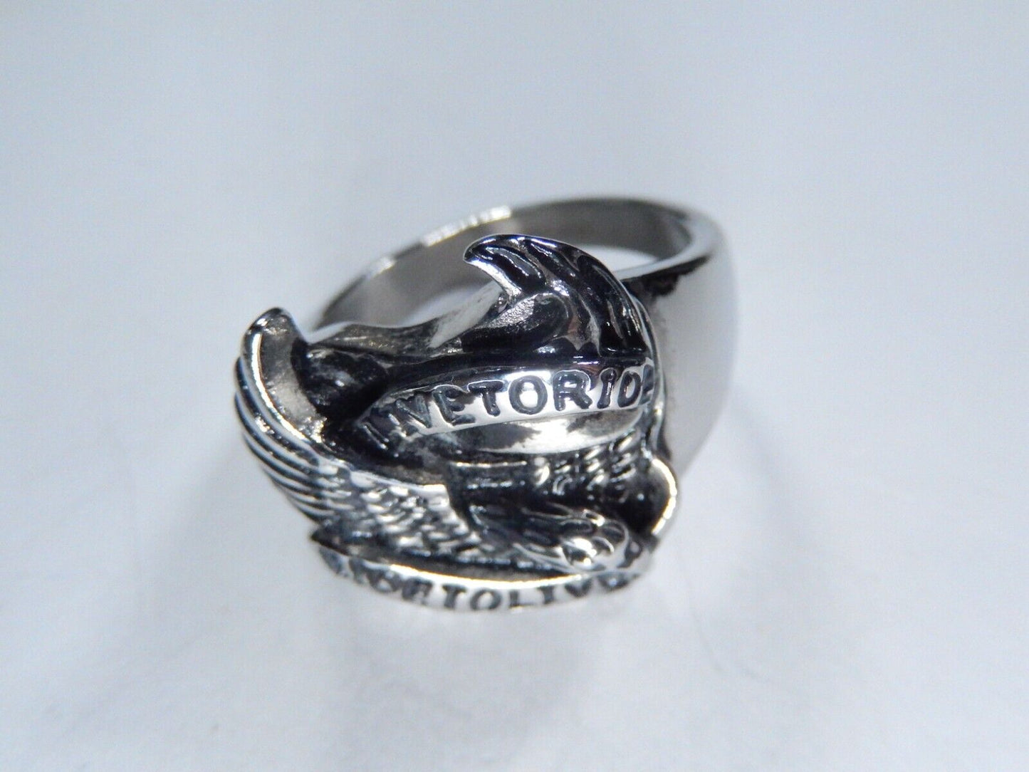 Stainless Steel Biker Eagle 'Live to Ride - Ride to Live' Ring 14.5