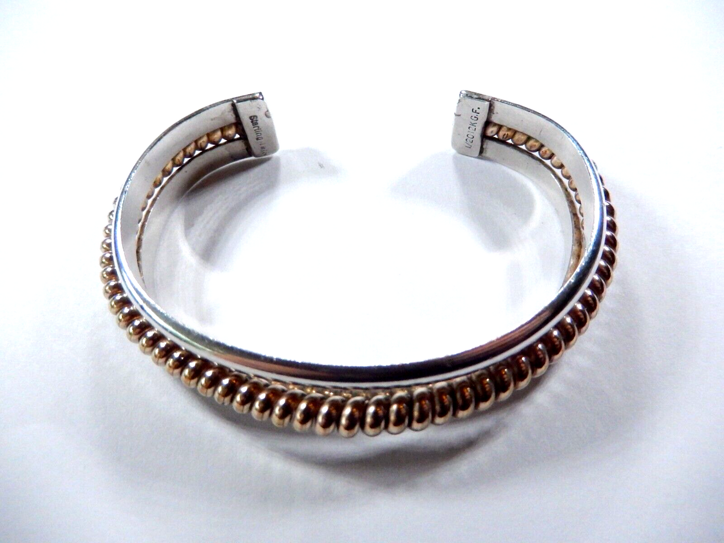 VINTAGE -  Sterling Silver With 12k Gold Filled Strip Bangle Bracelet 29.9 grams