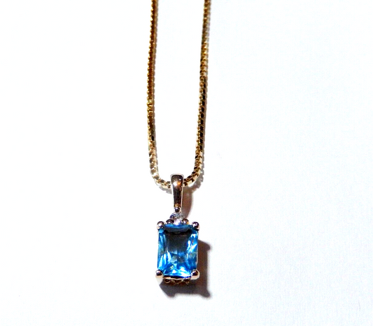 NEW 100 Carat Blue Topaz  CZ Vermeil 925 Pendant w18 Vermeil Chain