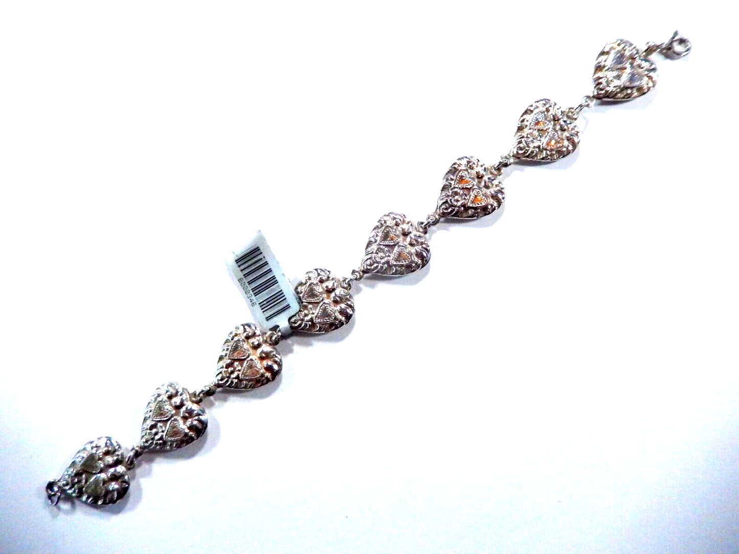 Antique Victorian Sterling Silver Repousse 8 Puffy Heart Link 7 x 58 Bracelet