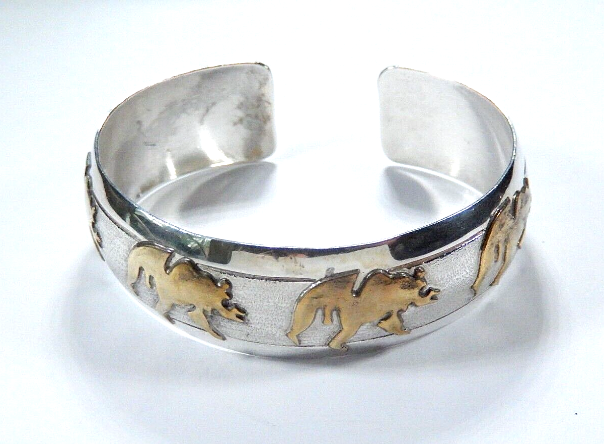 *VINTAGE* "V.R. IHMSS"  Sterling Silver and Gold Fill Cuff 17mm Wide Bracelet