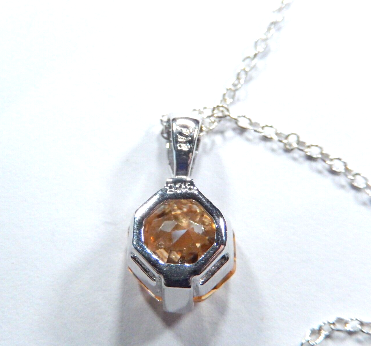 925 Sterling Silver with 4.0 CT Fancy Cut Citrine Solitaire Pendant w/ 18" Chain