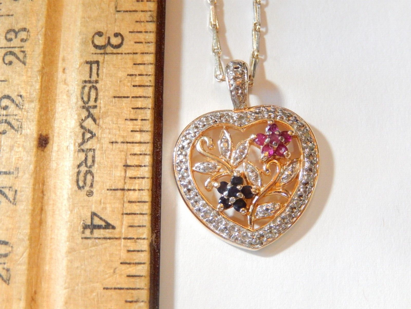 Ross Simons Gold Vermeil Rubies  Sapphires  Diamond Heart Pendant w 18 Chain