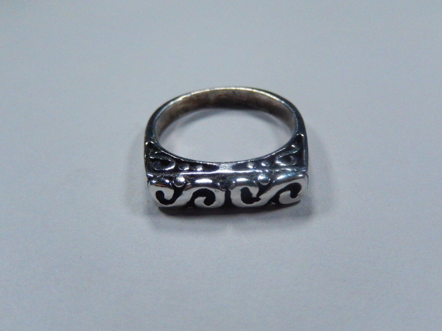 *VINTAGE* Sterling Silver 3.75mm Filigree Flat Top Band Ring 925 Sz: 6.5